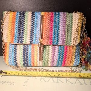 Colorful Striped Crossbody Bag with Gold Chain Including Handmade Purse Charm